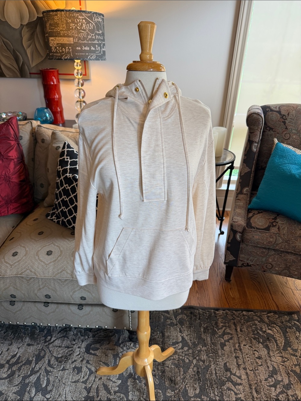 Cabi Neutral Oatmeal Hooded Pullover Sweatshirt #4436